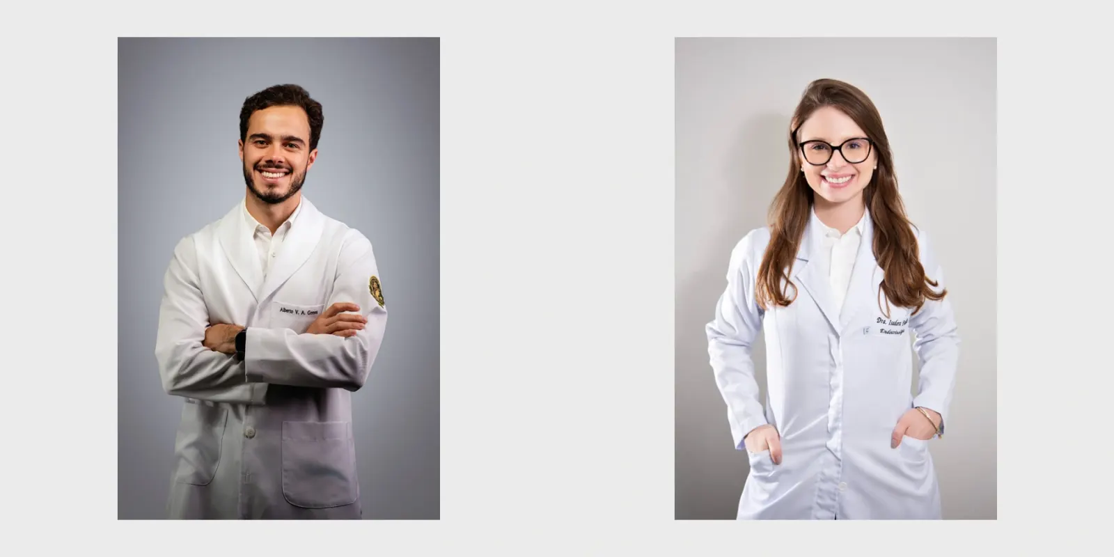 Dr. Alberto Vinicius de Almeida Gomes, à esquerda, e Dra. Isadora Dadalto dos Santos, à direita, em retratos oficiais.